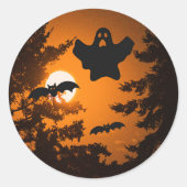 Black and Oranje Spooky Halloween Night Scene Ronde Sticker (Voorkant)