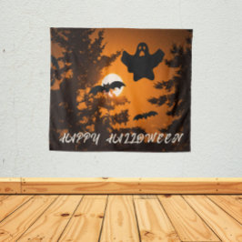 Black and Oranje Spooky Halloween Night Scene Wandkleed
