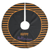 Black and Oranje Striped Happy Halloween Kerstboom Rok (Voorkant)