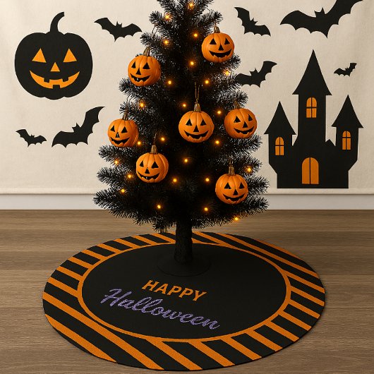 Black and Oranje Striped Happy Halloween Kerstboom Rok