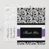 Black and Paars Damask Wedding Briefkaart (Voorkant / Achterkant)