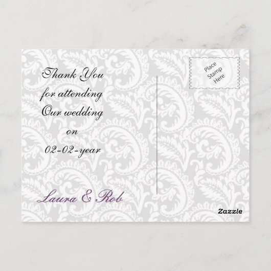 Black and Paars Damask Wedding Briefkaart (Achterkant)