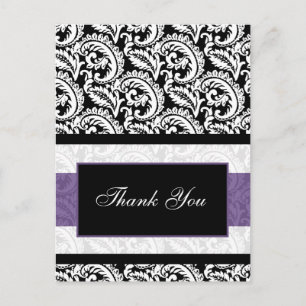 Black and Paars Damask Wedding Briefkaart