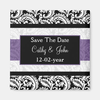 Black and Paars Damask Wedding Magneet