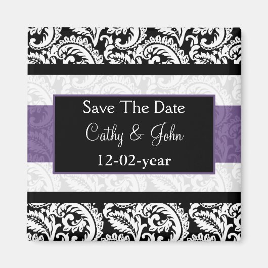 Black and Paars Damask Wedding Magneet (Voorkant)