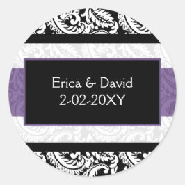 Black and Paars Damask Wedding Ronde Sticker
