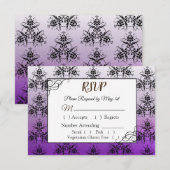 Black and Paars Damask Wedding RSVP-kaart RSVP Kaartje (Voorkant / Achterkant)