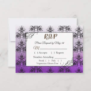 Black and Paars Damask Wedding RSVP-kaart RSVP Kaartje