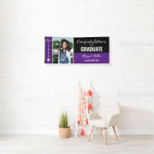 Black and Paars Gefeliciteerd Afstuderen Foto Spandoek (Insitu)