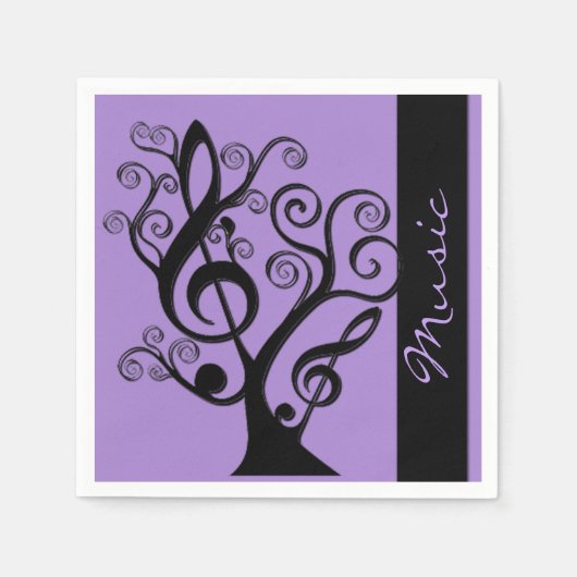 Black and Paarse Music Treble Clef Tree Napkins Servet (Voorkant)
