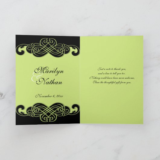 Black and Pear Green Scroll Hartelijk dank Bedankkaart (Binnen)