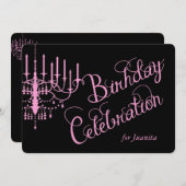 Black and Pink Chandelier Elegant Birthday Invite Kaart (Voorkant / Achterkant)