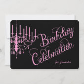 Black and Pink Chandelier Elegant Birthday Invite Kaart (Voorkant)