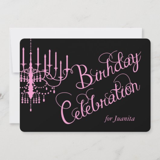 Black and Pink Chandelier Elegant Birthday Invite Kaart (Voorkant)