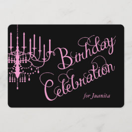 Black and Pink Chandelier Elegant Birthday Invite Kaart