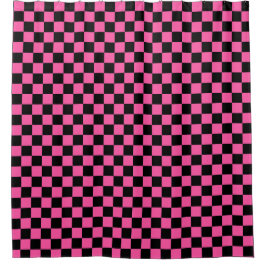 Black and pink checkerboard pattern douchegordijn