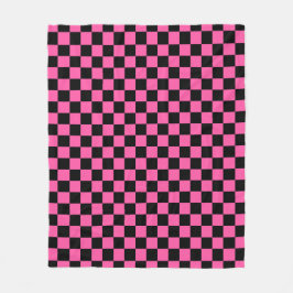 Black and pink checkerboard pattern fleece deken