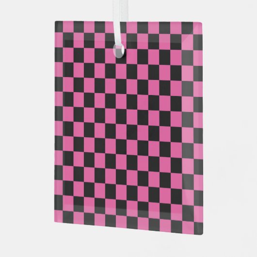 Black and pink checkerboard pattern glas ornament (Voorkant links)
