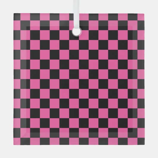 Black and pink checkerboard pattern glas ornament (Voorkant)