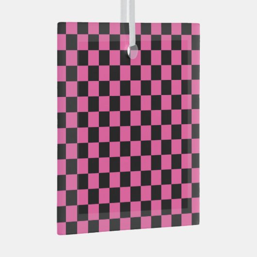 Black and pink checkerboard pattern glas ornament (Voorkant Rechts)