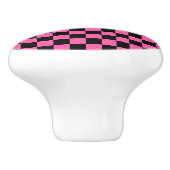 Black and pink checkerboard pattern keramische knop (Zijkant)