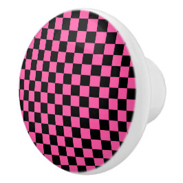 Black and pink checkerboard pattern keramische knop