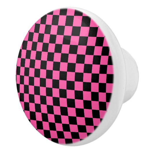 Black and pink checkerboard pattern keramische knop (Rechts)
