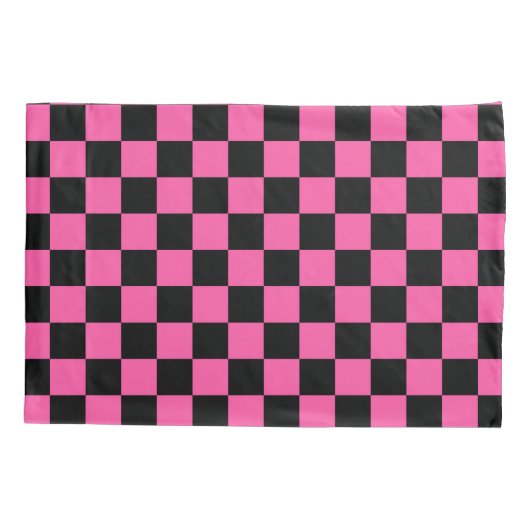 Black and pink checkerboard pattern kussensloop (Achterkant-Links)