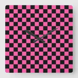 Black and pink checkerboard pattern vierkante klok
