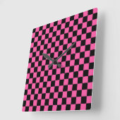 Black and pink checkerboard pattern vierkante klok (Hoek)