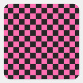 Black and pink checkerboard pattern vierkante sticker (Voorkant)