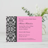 Black and Pink Damask Bridal Shower Invitation Kaart (Staand voorkant)