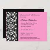 Black and Pink Damask Bridal Shower Invitation Kaart (Voorkant / Achterkant)