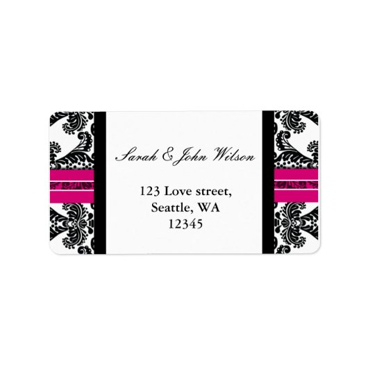 Black and Pink Damask Wedding Etiket (Voorkant)