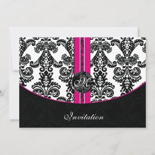 Black and Pink Damask Wedding Kaart (Voorkant)