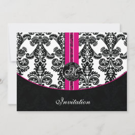 Black and Pink Damask Wedding Kaart