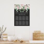 Black and Pink Floral Wedding Elegant Poster (Keuken)