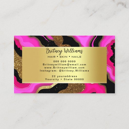 Black and pink Gold Agate Visitekaartje (Achterkant)