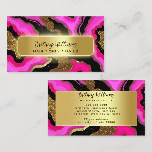Black and pink Gold Agate Visitekaartje (Voorkant / Achterkant)