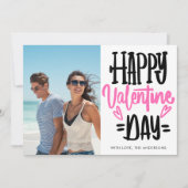 Black and Pink Happy Valentine's Day Script Photo Feestdagenkaart (Voorkant)