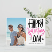 Black and Pink Happy Valentine's Day Script Photo Feestdagenkaart (Staand voorkant)