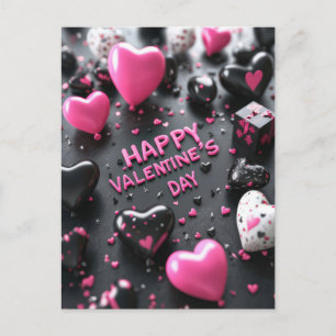 Black and Pink Hearts Valentijns's Greeting Briefkaart