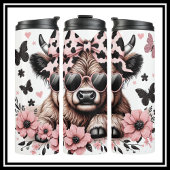 Black and Pink Highland Koe Thermosbeker