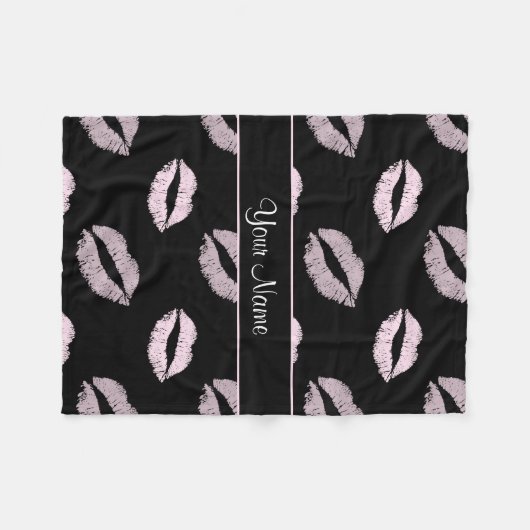 Black and Pink Kisses Fleece Deken (Voorkant (Horizontaal))