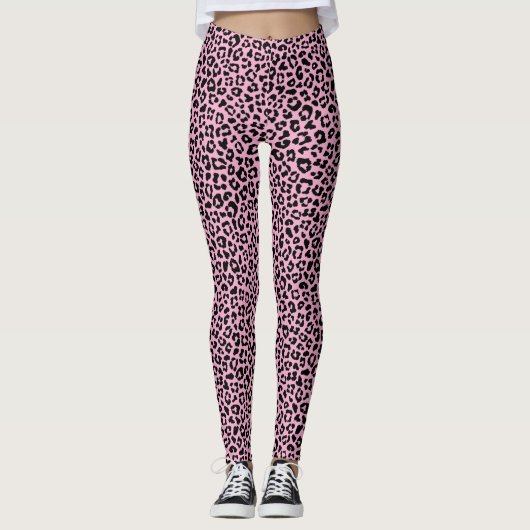Black and pink Leopard Print Fun Safari Pattern Leggings (Voorkant)
