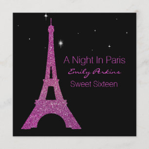 Black and Pink Paris Sweet Sixteen Uitnodiging