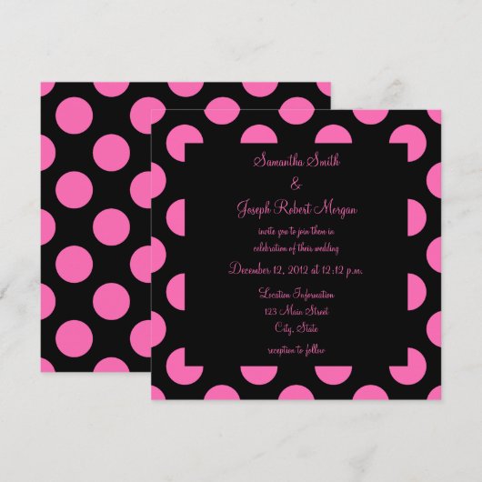 Black and Pink Polka Dot Wedding Kaart (Voorkant / Achterkant)