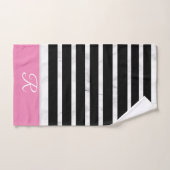 Black and Pink Stripes Marble Style Monogram Bad Handdoek (Handdoek)