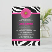 Black and Pink, Zebra Bridal Shower Invitation Kaart (Staand voorkant)