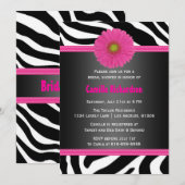 Black and Pink, Zebra Bridal Shower Invitation Kaart (Voorkant / Achterkant)
